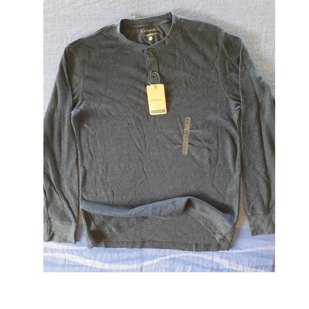 GH Bass & Co Mens Canyon Thermal Henley Shirt Midnight Heather Blue Large NWT